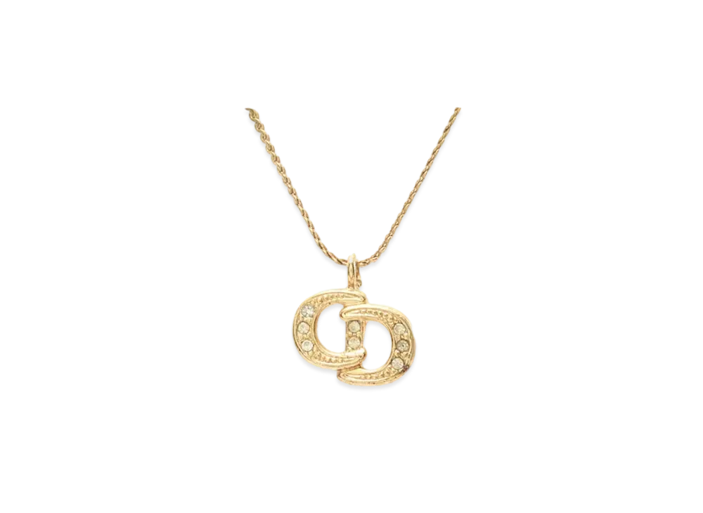 Dior CD Logo Rhinestone Necklace "Gold"