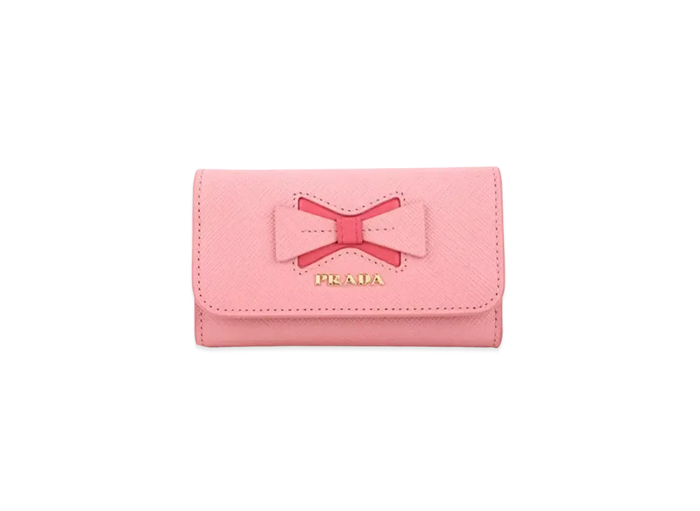 PRADA Saffiano Leather Ribbon Key Case "Petalo/Peonia"