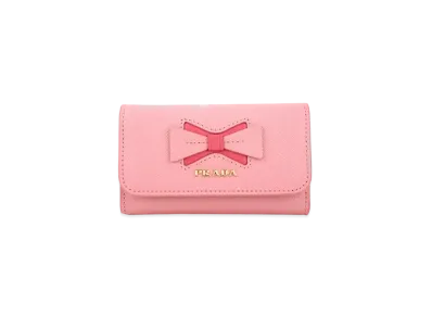 PRADA Saffiano Leather Ribbon Key Case "Petalo/Peonia"
