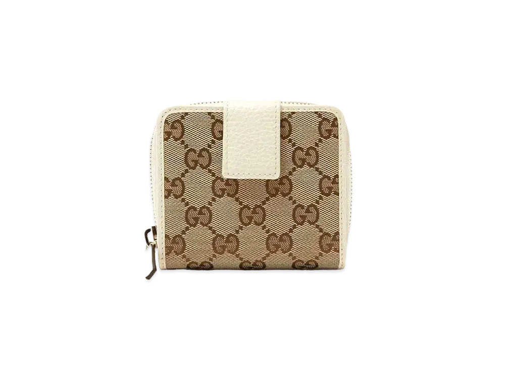 GUCCI GG Canvas Compact Zip Wallet "Beige/White"