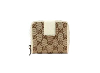 GUCCI GG Canvas Compact Zip Wallet "Beige/White"