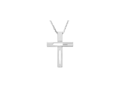 GUCCI G Motif Cross Necklace "Silver"