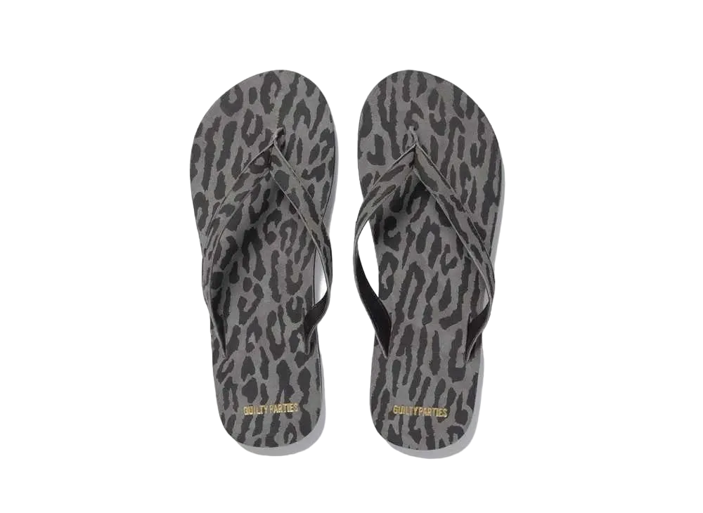WACKO MARIA ELNIDOFLIPS / SUEDE LEOPARD BEACH SANDALS "Gray"