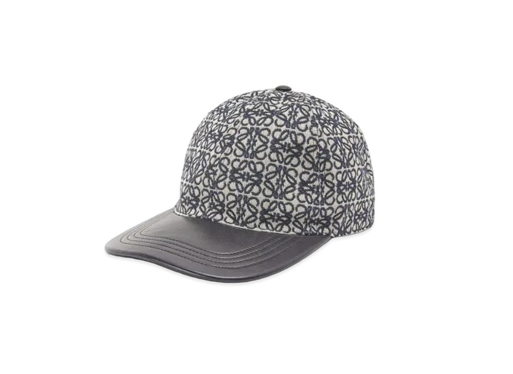 LOEWE Anagram Cap In Jacquard and Calfskin "Navy/Black"