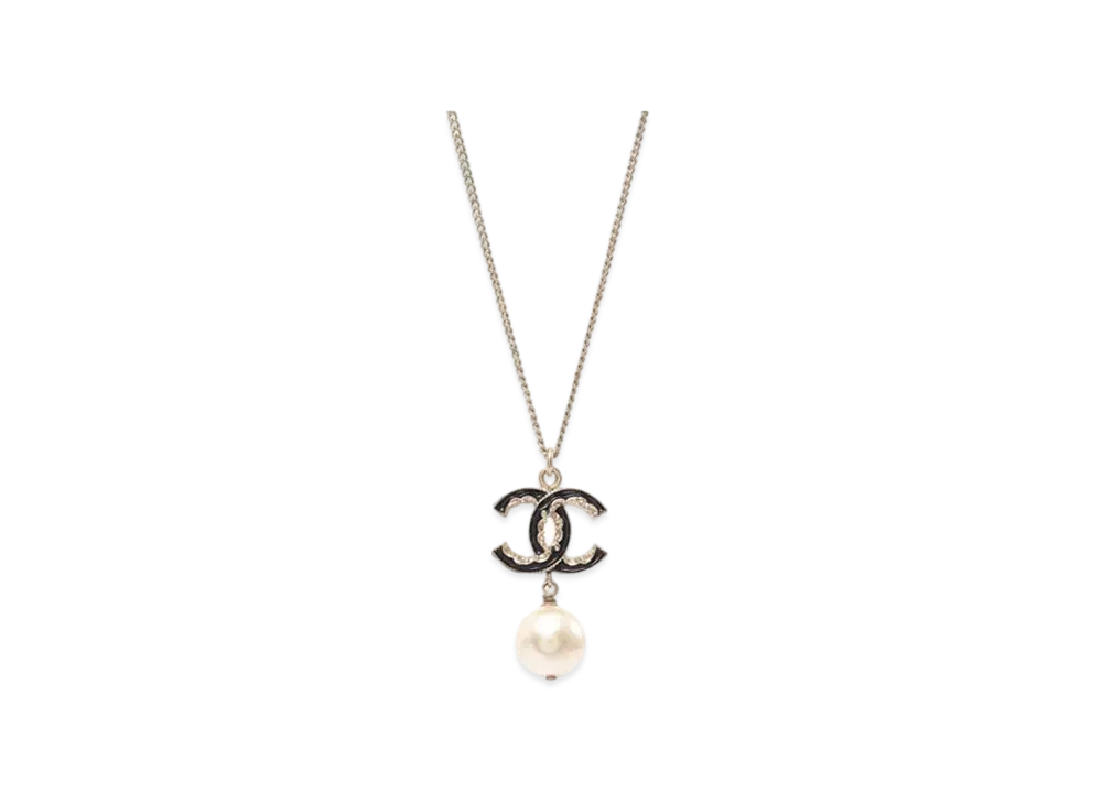 CHANEL Coco Mark Fake Pearl Necklace "Black/Gold"