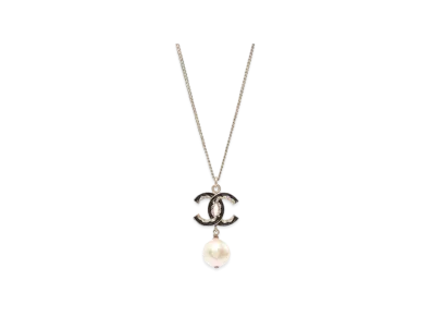 CHANEL Coco Mark Fake Pearl Necklace "Black/Gold"