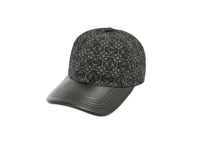 LOEWE Anagram Cap In Jacquard and Calfskin "Anthracite/Black"