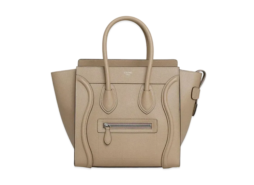 CELINE Micro Luggage Handbag In Drummed Calfskin "Dune"