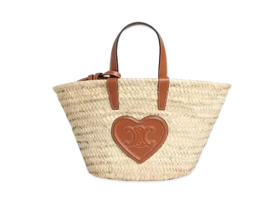 CELINE Teen Triomphe Celine Classic Panier In Palm Leaves With Calfskin Heart Patch "Tan"