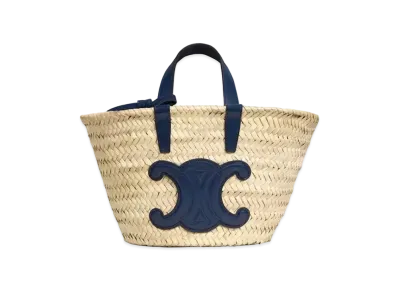 CELINE Teen Triomphe Celine Classic Panier In Palm Leaves and Calfskin "Navy Blue"