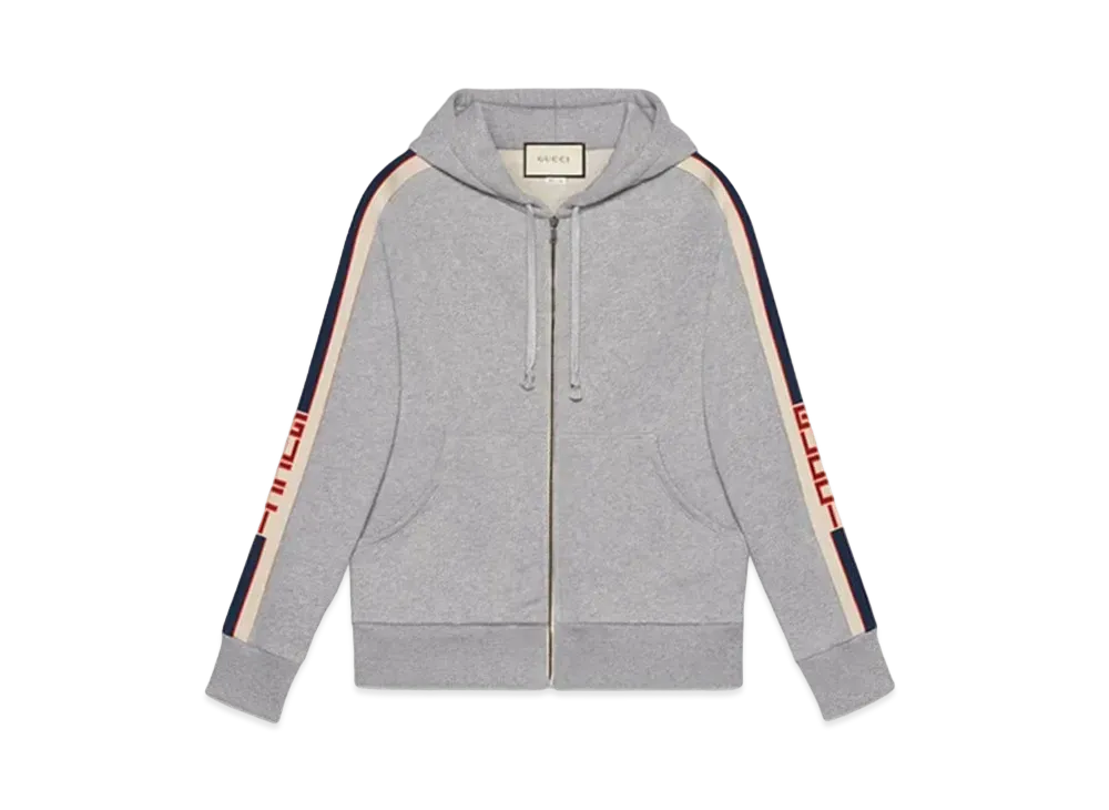 GUCCI Hooded Striped Zip Up Sweatshirt "Gray"
