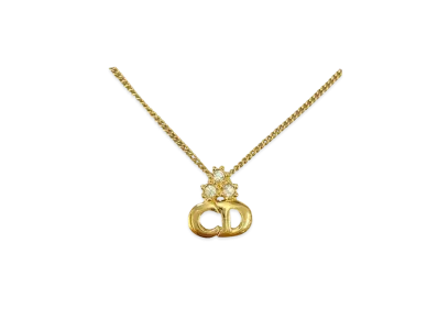Dior CD Logo Rhinestone Necklace "Gold"