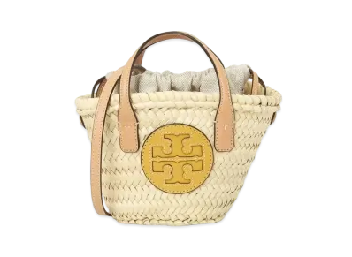 Tory Burch Ella Straw Mini Basket "Natural/Golden Sunset"