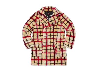 Supreme Jean Paul Gaultier Double Breasted Plaid Faux Fur Coat "Off White"