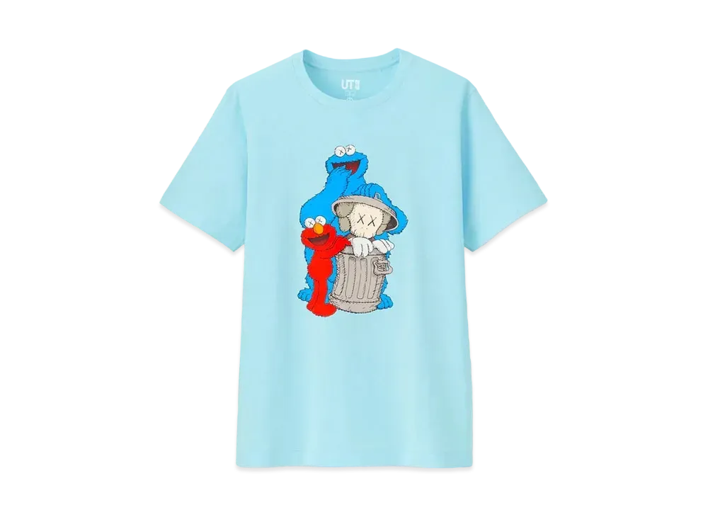 KAWS x Uniqlo x Sesame Street Companion Trash Can Tee "Light Blue"