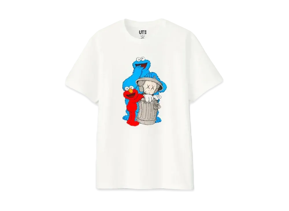 KAWS x Uniqlo x Sesame Street Companion Trash Can Tee "White"