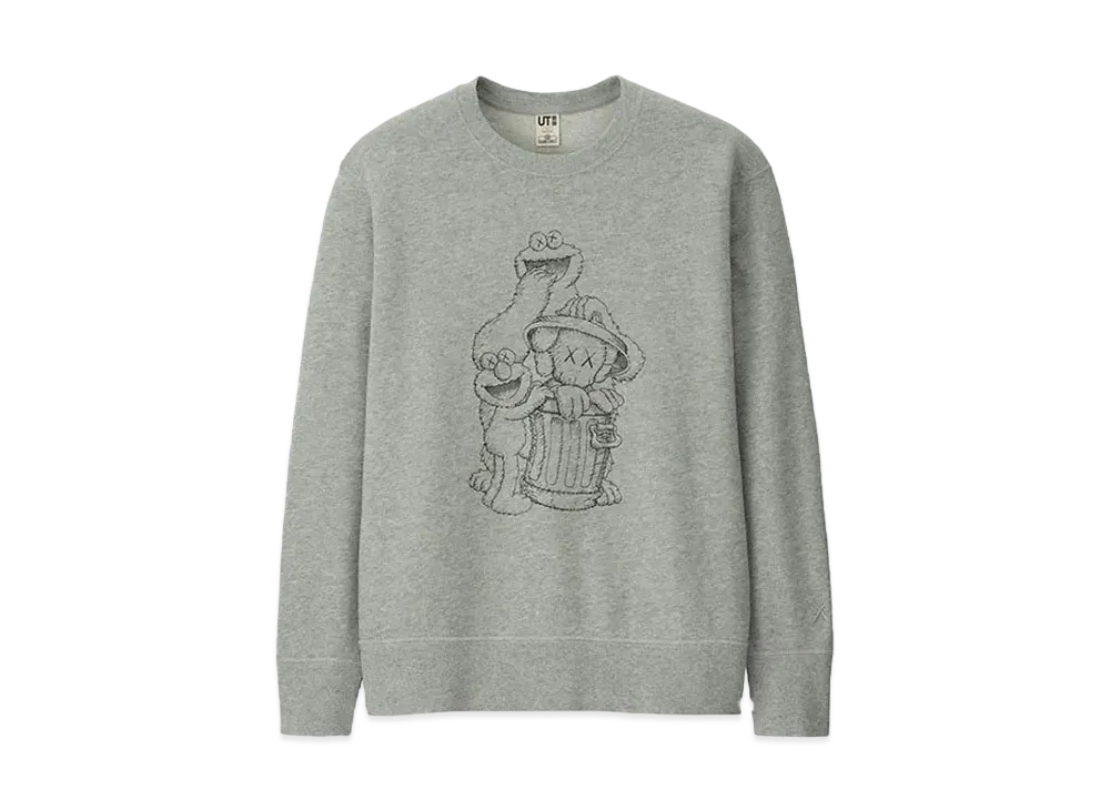 KAWS x Uniqlo x Sesame Street Companion Trash Can Outline Sweatshirt "Grey"