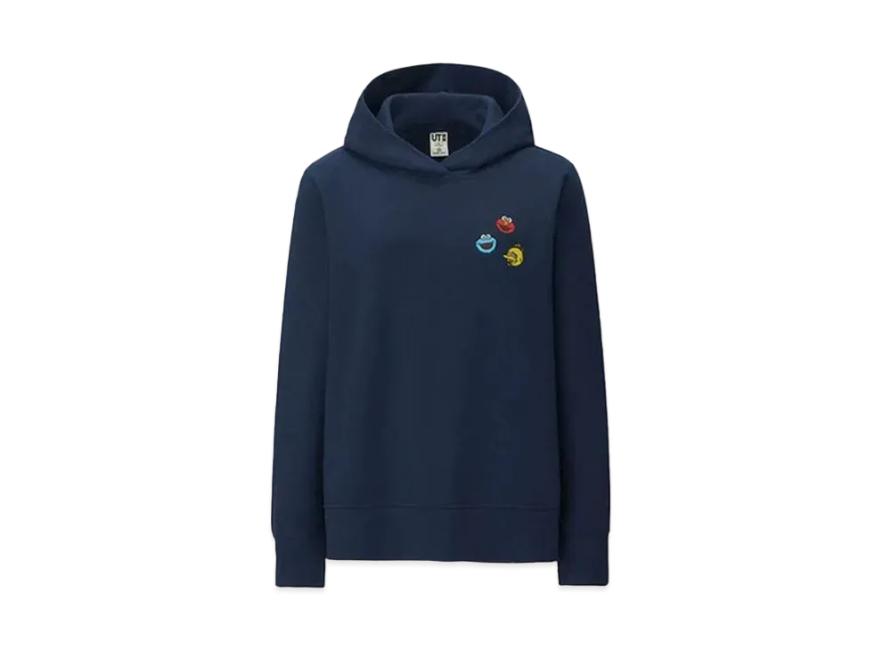 KAWS x Uniqlo x Sesame Street Elmo Cookie Monster Big Bird Heads Hoodie "Navy"