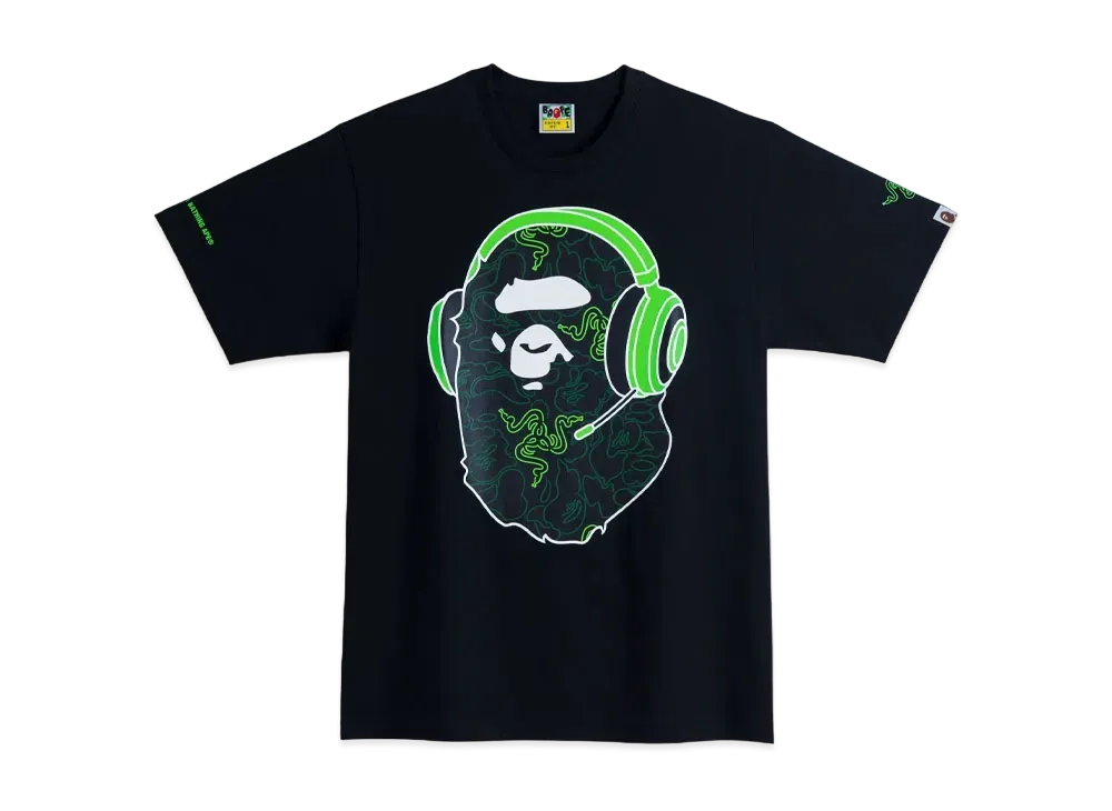 A BATHING APE x Razer NEON CAMO APE HEAD TEE "Black"