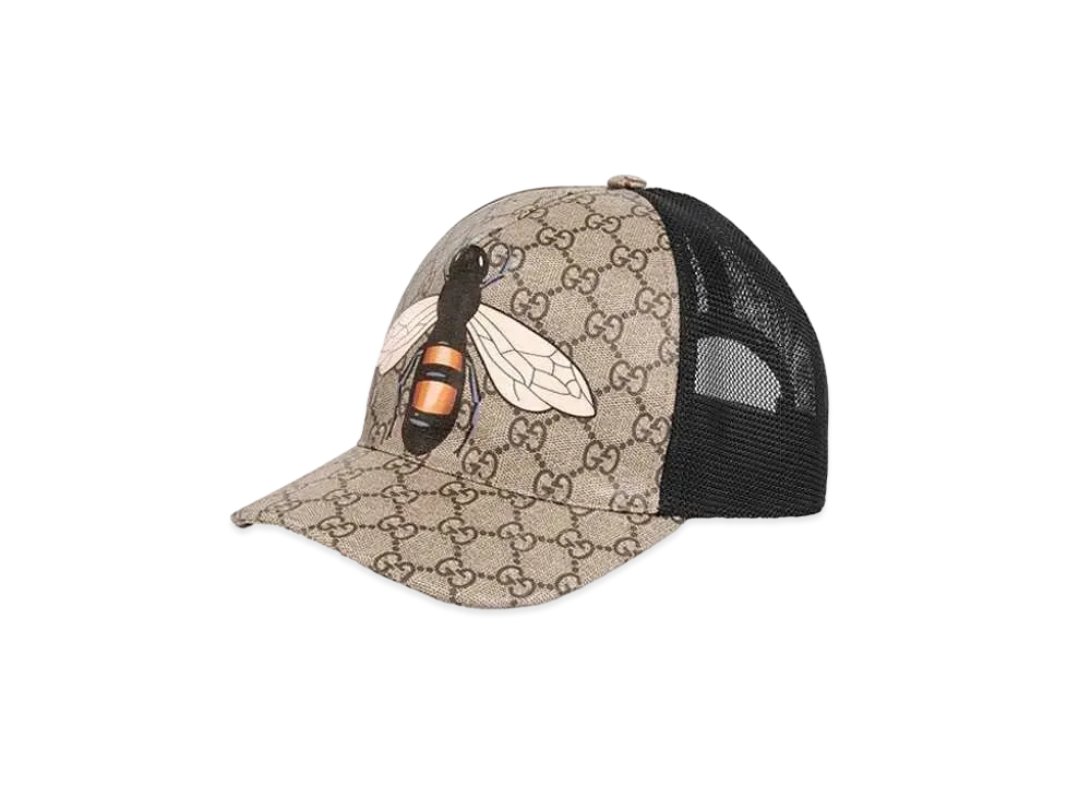 GUCCI Bee Print GG Supreme Baseball Cap "Beige/Ebony"