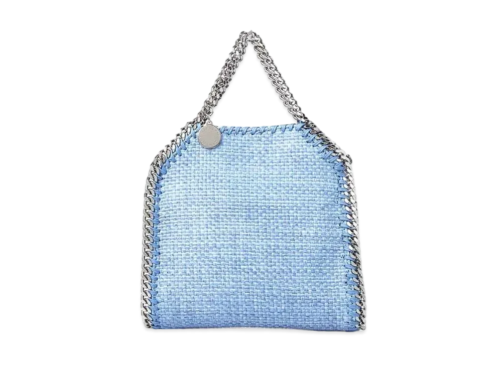 STELLA McCARTNEY Falabella Tiny Woven Raffia Tote "Smoky Blue"