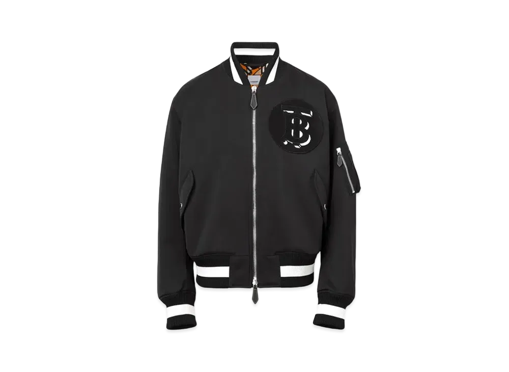 Burberry Monogram Motif Silk Bomber Jacket "Black"