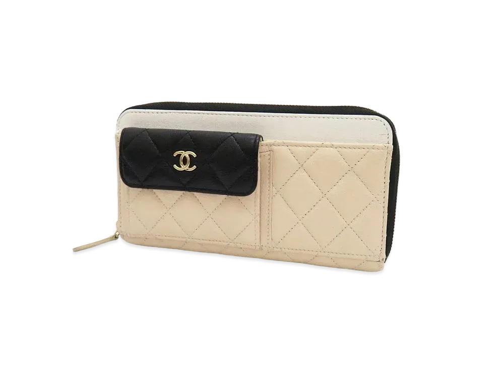 CHANEL Coco Mark Matelasse Zip Wallet Goatskin