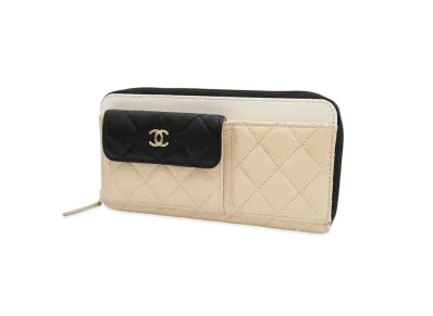 CHANEL Coco Mark Matelasse Zip Wallet Goatskin