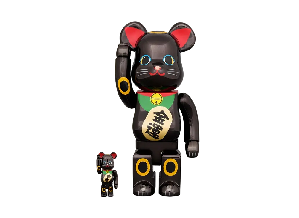Bearbrick Maneki Neko Gold Fortune Black Plating 100% & 400%