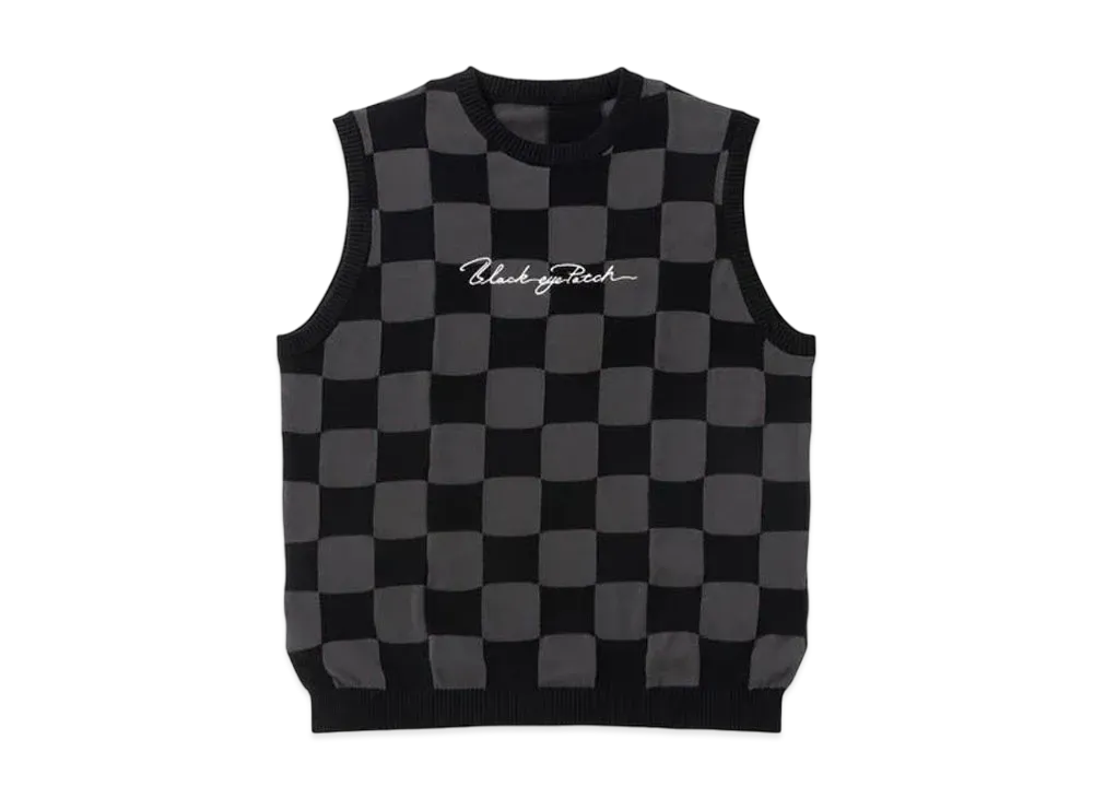 BlackEyePatch Sports Script Checkered Knit Vest "Black"
