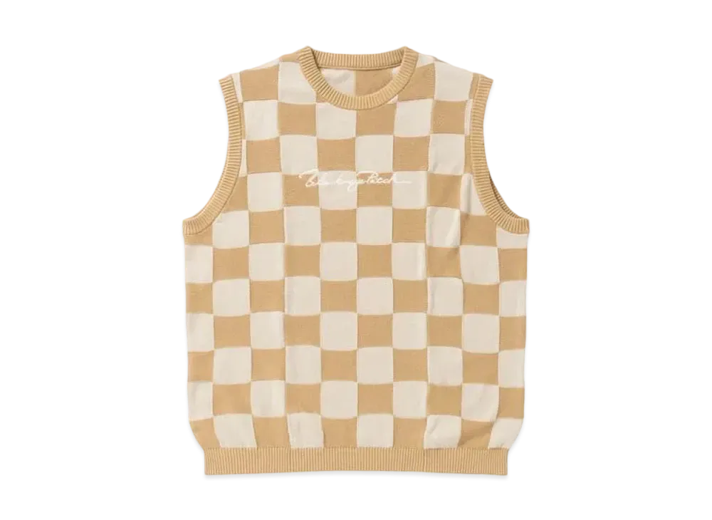 BlackEyePatch Sports Script Checkered Knit Vest "Beige"