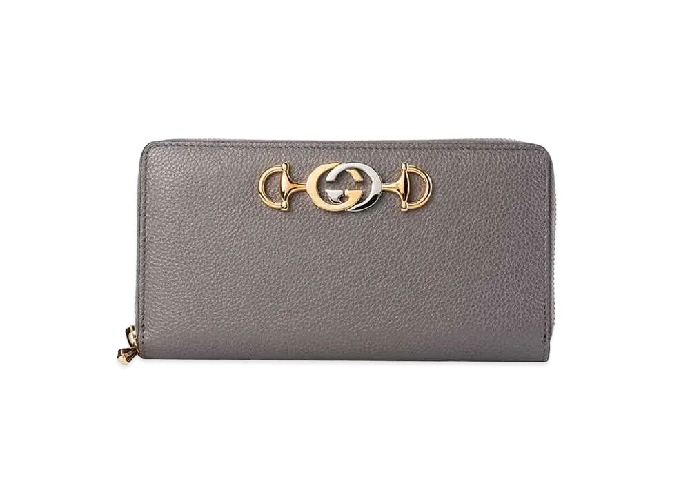 GUCCI Zumi Leather Zip Around Wallet "Gray"