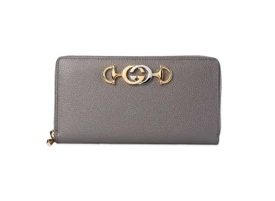 GUCCI Zumi Leather Zip Around Wallet "Gray"