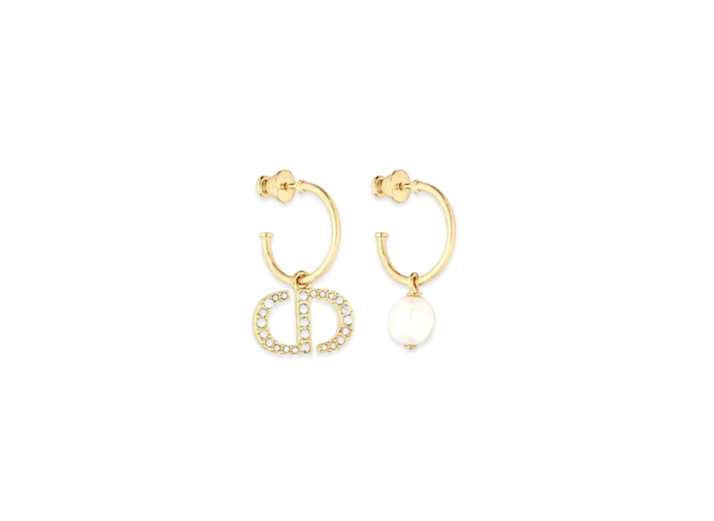 Dior PETIT CD EARRINGS Gold-Finish Metal and White Crystals with a White Resin Pearl "Gold"