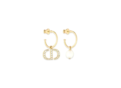 Dior PETIT CD EARRINGS Gold-Finish Metal and White Crystals with a White Resin Pearl "Gold"