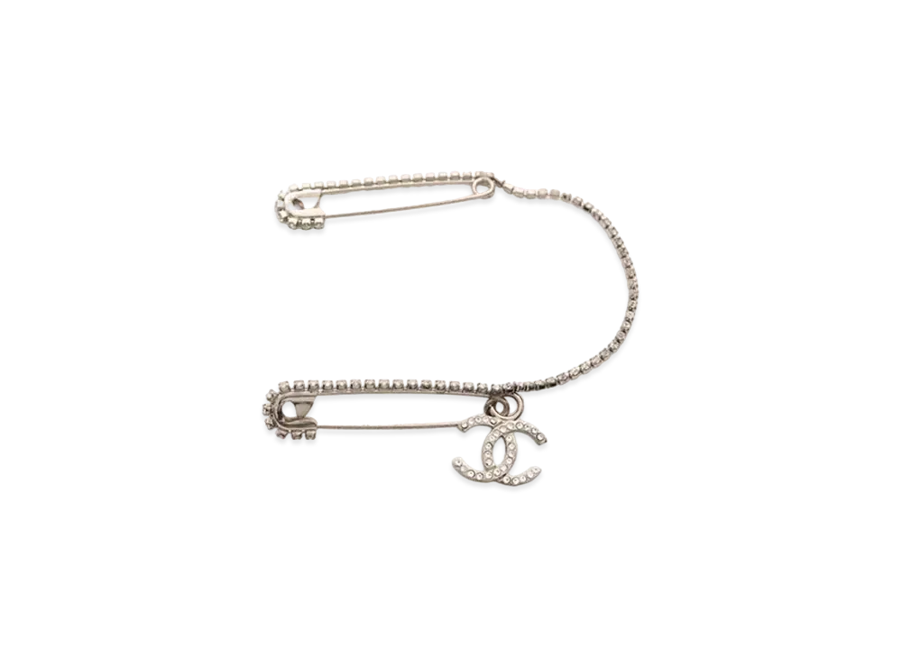CHANEL Coco Mark Rhinestone Broach "Silver"