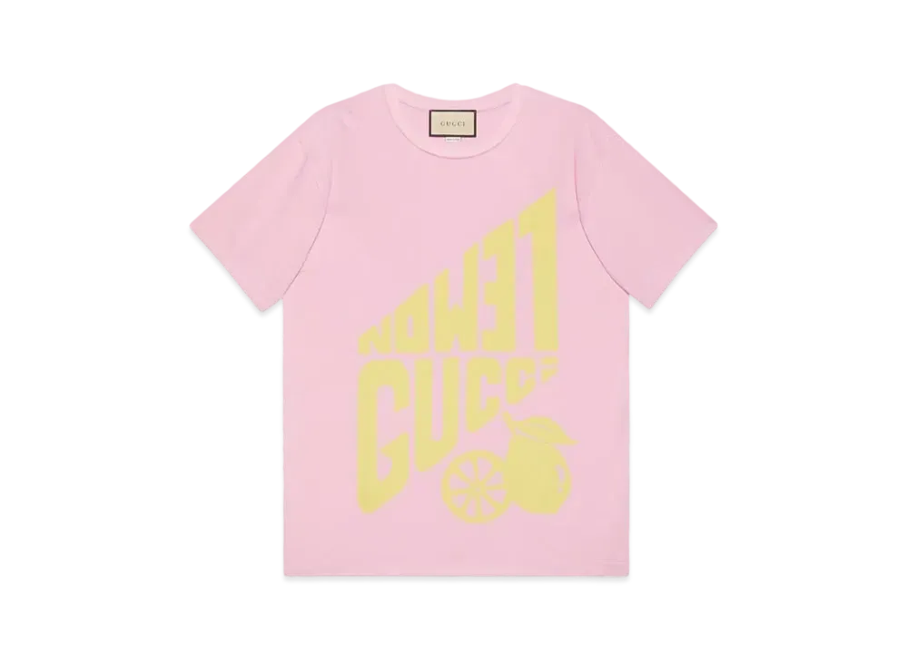GUCCI Lemon Gucci Print Cotton T-shirt ”Pink”