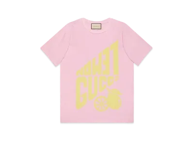 GUCCI Lemon Gucci Print Cotton T-shirt ”Pink”