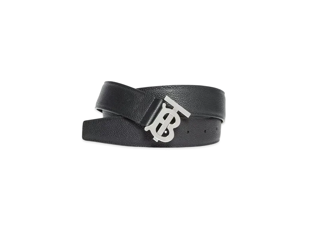 BURBERRY Monogram Motif Grainy Leather Belt ”Black”