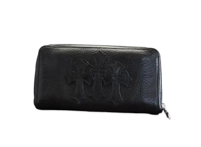Chrome Hearts REC F Heavy Leather Zip Wallet / 3 Cemetary Cross "Black"