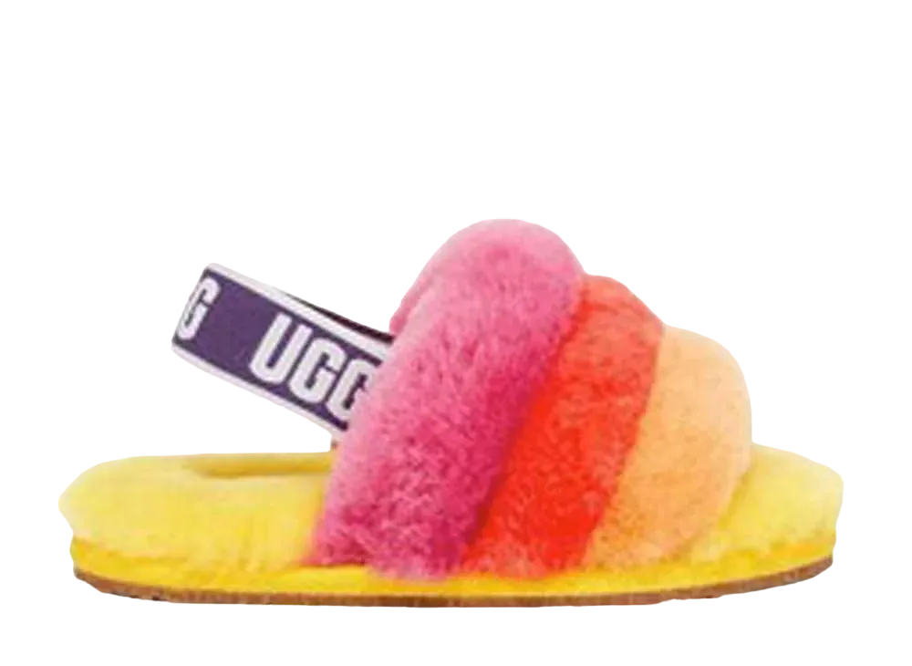 アグ フラッフ イヤー スライド "イエロー & レインボー"