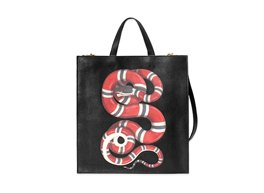 GUCCI Snake Print Soft Tote Bag "Black"