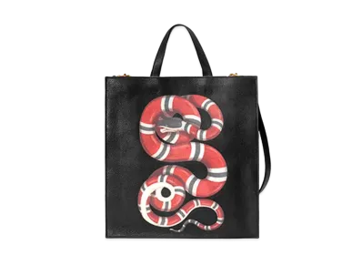 GUCCI Snake Print Soft Tote Bag "Black"