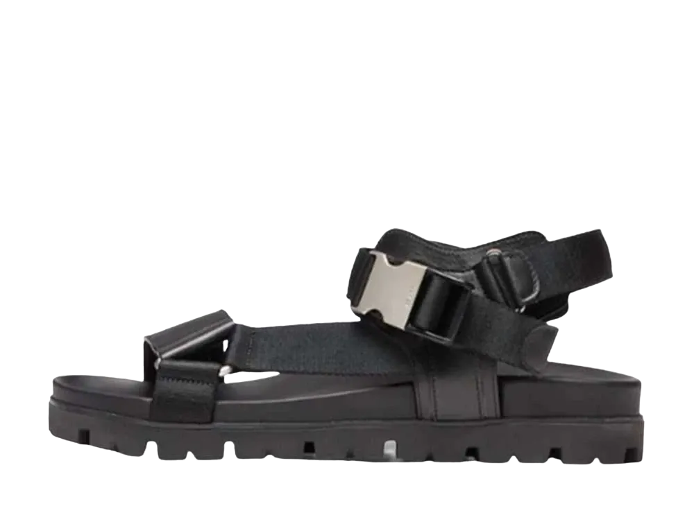 プラダ スポーティ レザー アンド ナイロン トープ サンダル "ブラック"