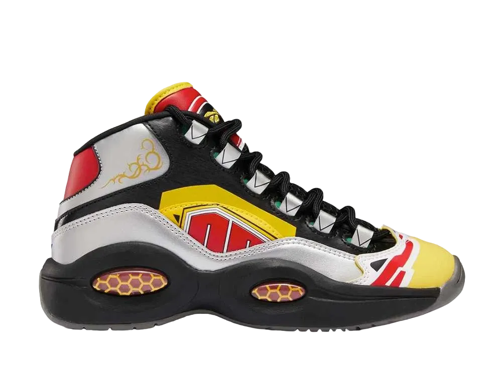 Power Rangers × Reebok GS Question Mid Megazord "Black/Silver Metallic/Vector Red"