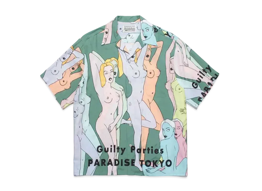 WACKO MARIA PARADISE TOKYO Summer Festival TENGOKUTOKYOHYAKUJOEZU Hawaiian Shirt "Green"