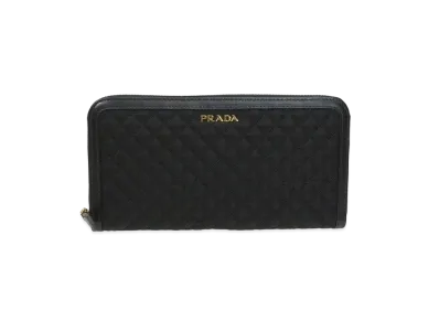 PRADA Nylon Quilting Round Zip Wallet "Black"