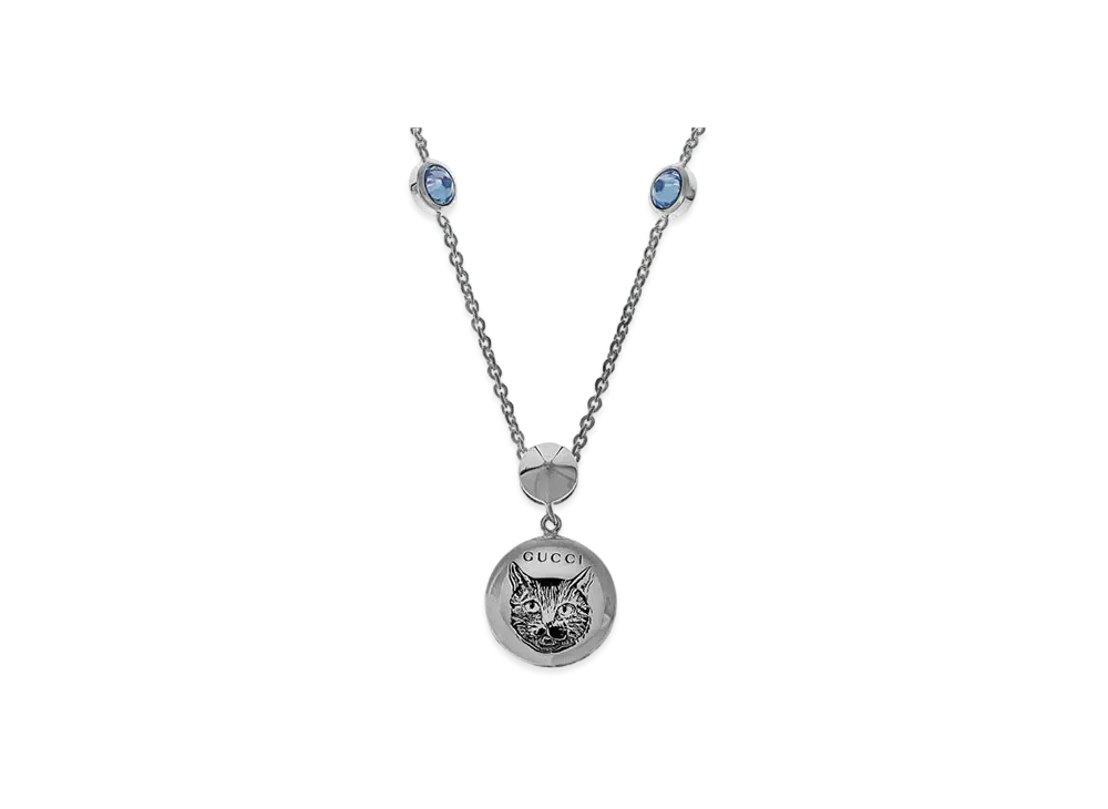 GUCCI Logo Cat Necklace "Silver/Blue"