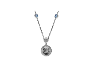 GUCCI Logo Cat Necklace "Silver/Blue"