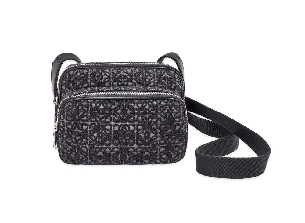 LOEWE Mini Camera Bag In Anagram Jacquard and Calfskin "Anthracite/Black"